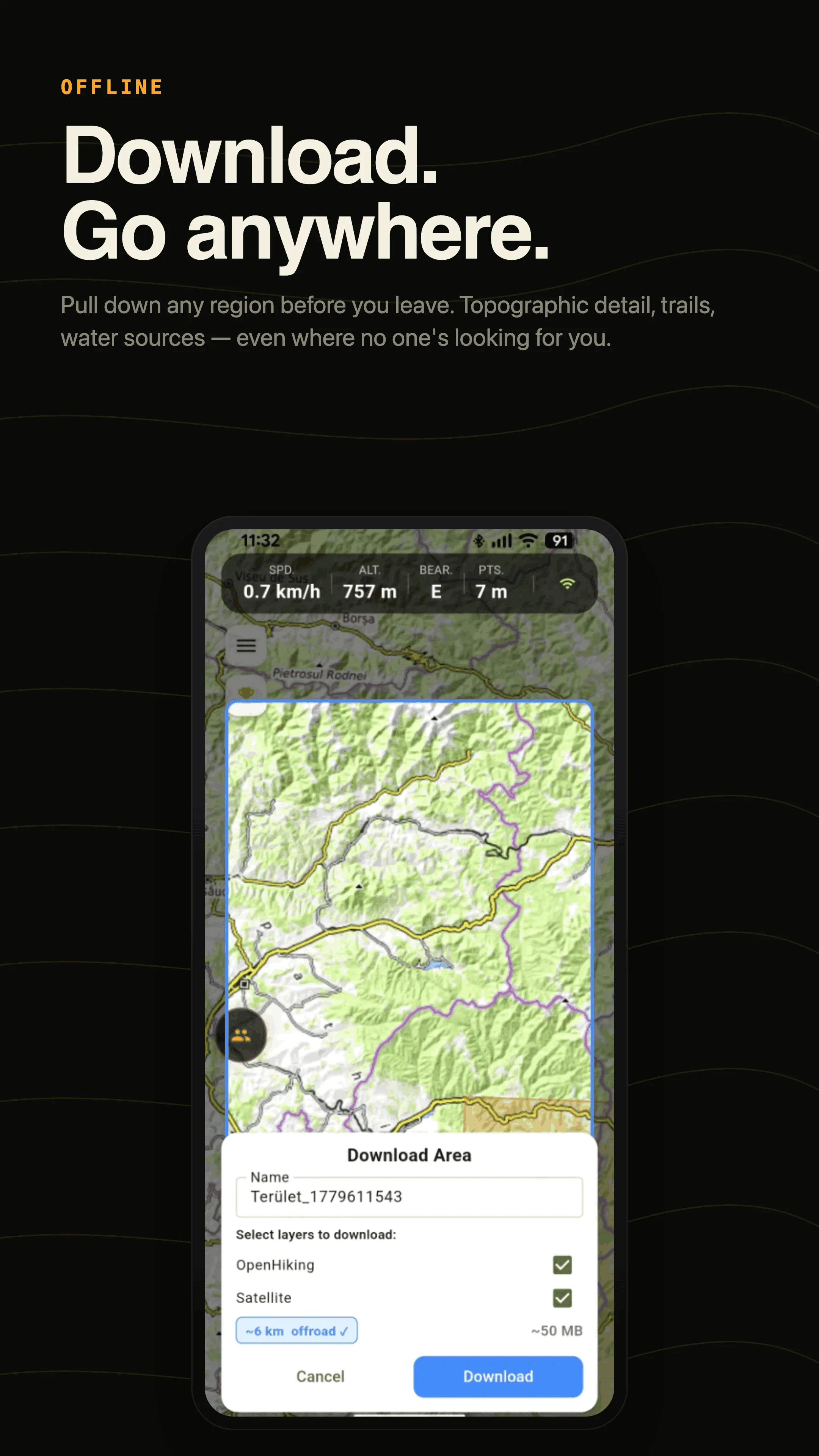 Topo, satellite & offline maps
